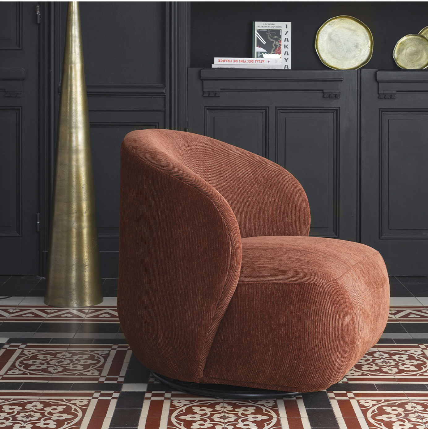 Lisette Swivel Chair In Burnt Orange