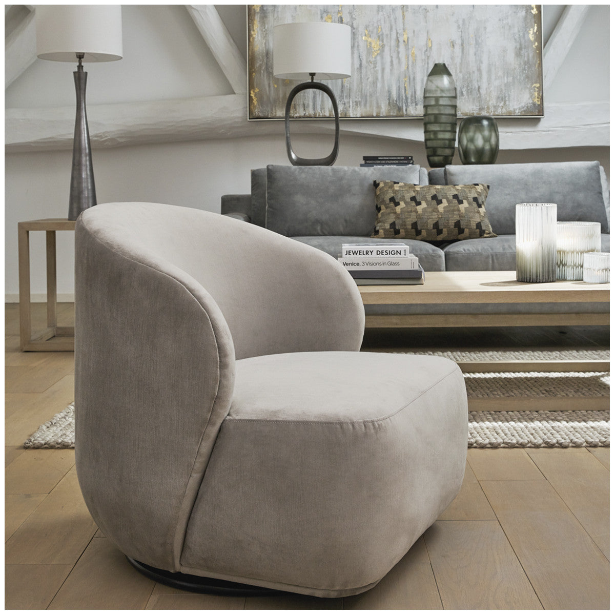 Lisette Grey Velvet Swivel Chair