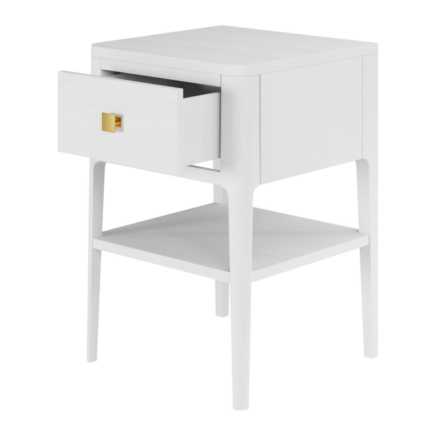 One Drawer White Bedside Table With Shelf