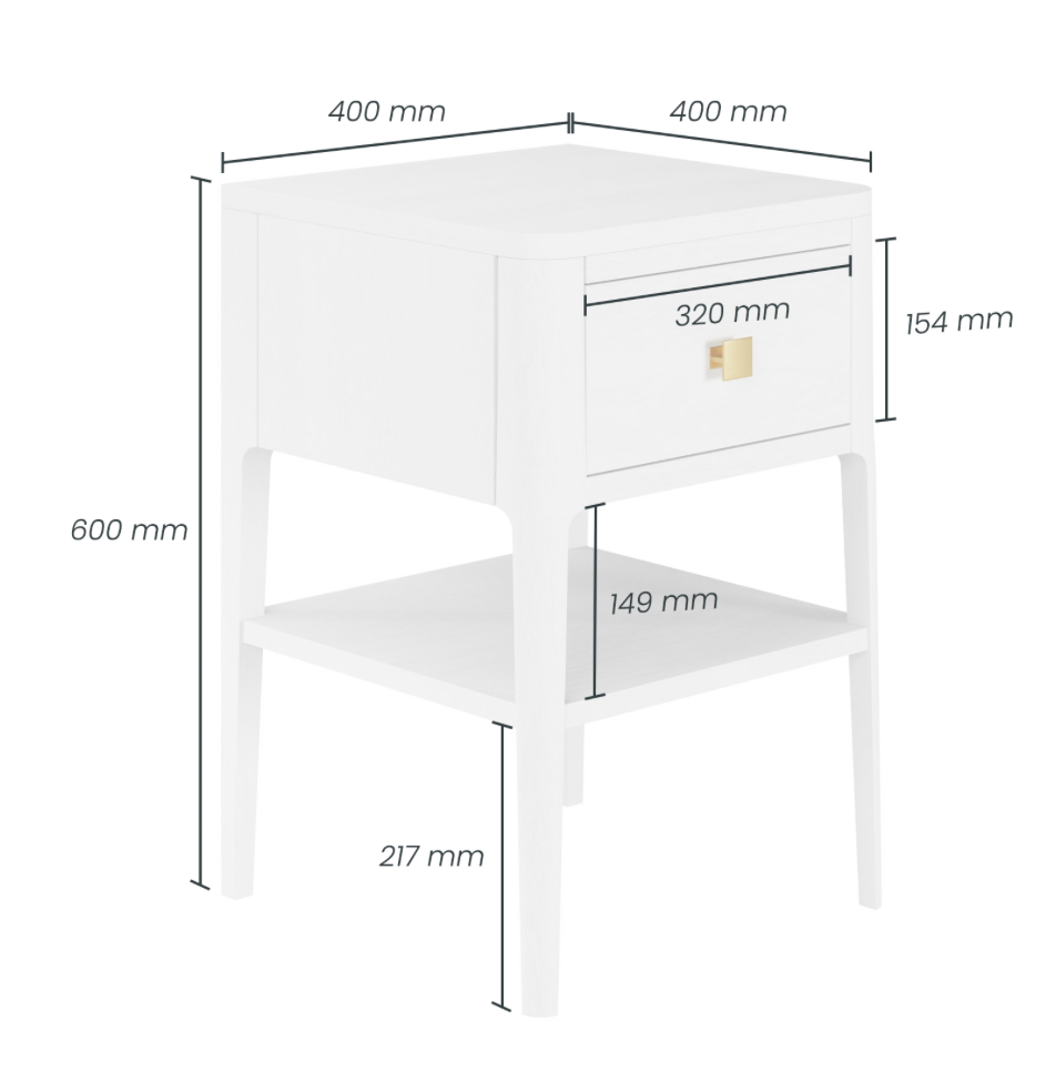 One Drawer White Bedside Table With Shelf