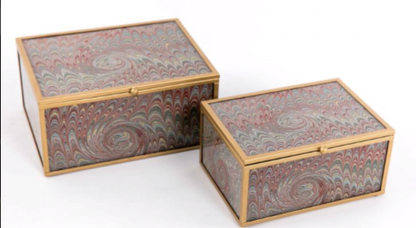 Set Of 2 Patterned Glass Boxes