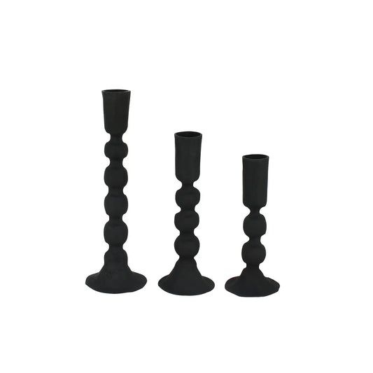 Set-Of-3 Black Hammered Candle Holders