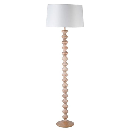 Turned Base Oak Floor Lamp Linen-Shade