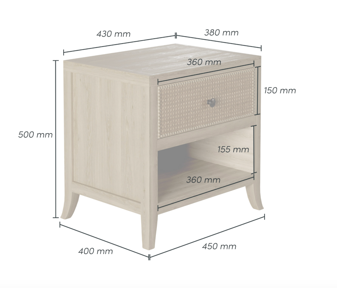 Whitley Rattan/Grey Oak One Drawer Bedside Table