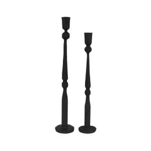 Set of 2 tall black metal candle holders